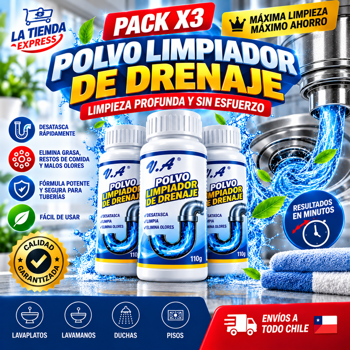 “Polvo Limpiador de Drenaje x3 | Limpieza Potente y Rápida”