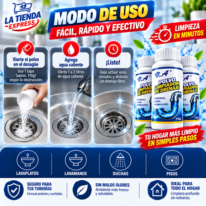 “Polvo Limpiador de Drenaje x3 | Limpieza Potente y Rápida”